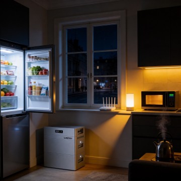 Lunergy Hub met 2 batterijen in de keuken