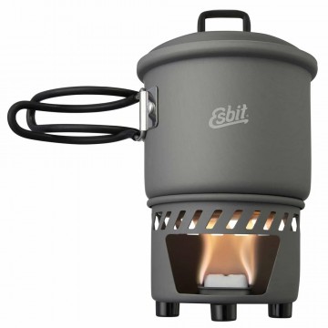 Esbit solid fuel kookset met 585ml pan en brandertje geanodiseerd aluminium