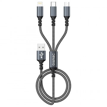 GIANAC 3-in-1 oplaadkabel Micro-USB / USB-C / Lightning 120 cm