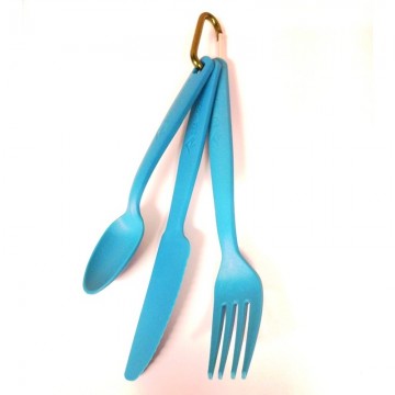 Sea to Summit Camp Cutlery campingbestek (blauw): set aan karabijnhaak
