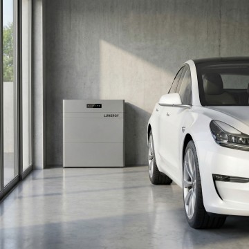 Lunergy Hub met 2 batterijen in een garage