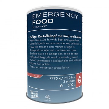 Trekn eat aardappelpannetje met rundvlees en bonen in blik