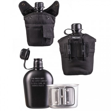 Veldfles 1l met aluminium mok zwart 2